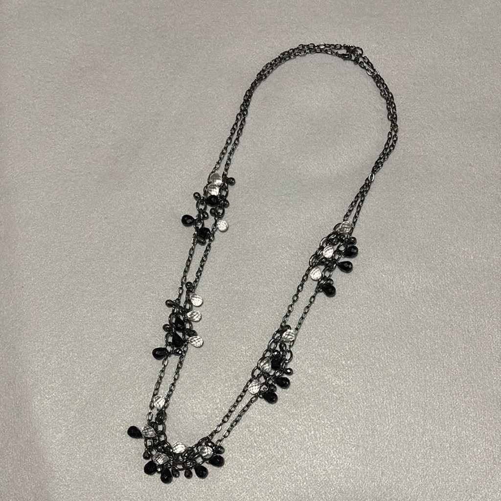 Unique 2 In 1 Black And Clear Bead Necklace